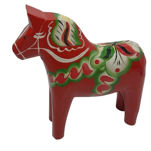 Swedish Dala Horse Hand-Painted Wooden Folk Art Orange Green with Brochure - Picture 3 of 7